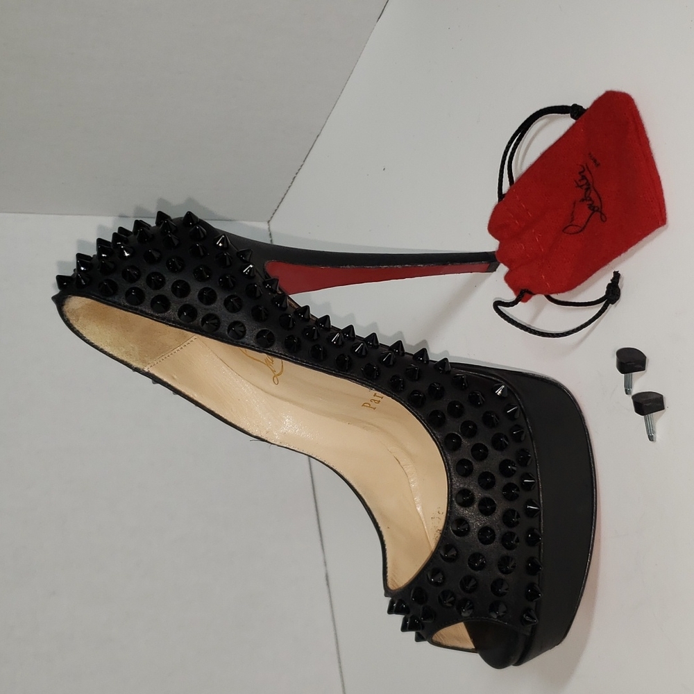 Christian Louboutin size 35.5 Black Leather Studded Heels